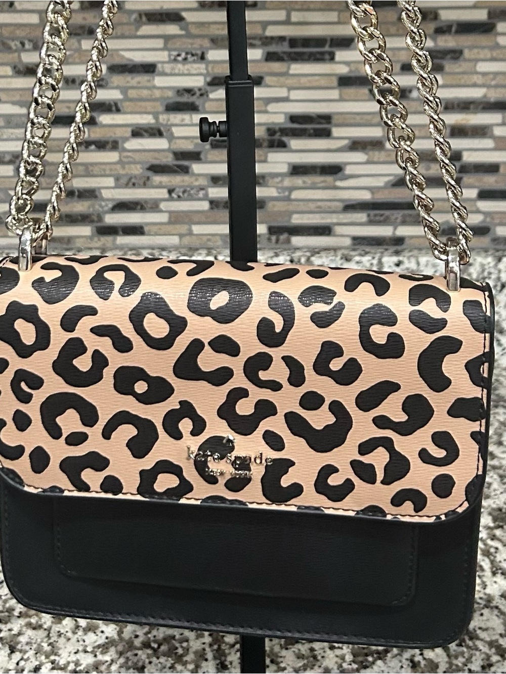 kate spade Leopard Print Chain Crossbody - Black & Tan